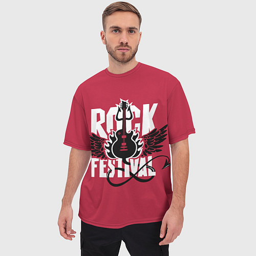 Мужская футболка оверсайз Рок фестиваль - гитара / 3D-принт – фото 3