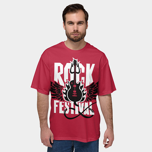 Мужская футболка оверсайз Рок фестиваль - гитара / 3D-принт – фото 3