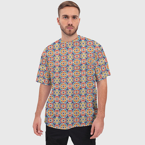 Мужская футболка оверсайз Марокканская мозаика цветочный узор / 3D-принт – фото 3