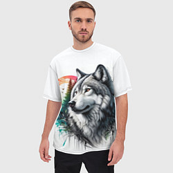 Футболка оверсайз мужская Портрет волка на фоне природы, цвет: 3D-принт — фото 2