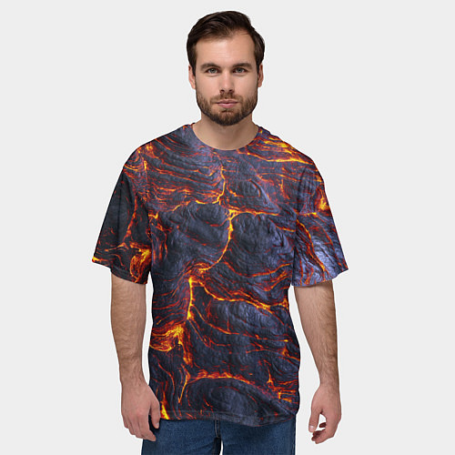 Мужская футболка оверсайз Вулканическая лава / 3D-принт – фото 3