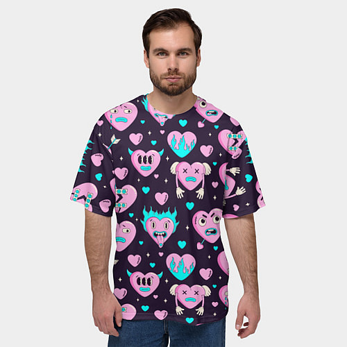 Мужская футболка оверсайз Паттерн с арт сердцами / 3D-принт – фото 3