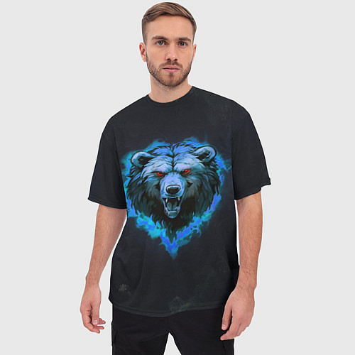 Мужская футболка оверсайз Пылающая эмблема медведя / 3D-принт – фото 3