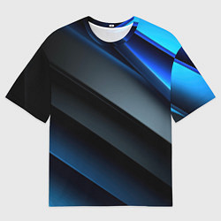 Футболка оверсайз мужская Темная синяя стильная абстракция на черном фоне, цвет: 3D-принт
