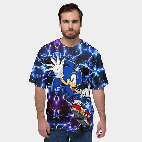 Мужская футболка оверсайз Sonic blue x / 3D-принт – фото 3