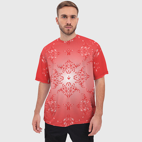 Мужская футболка оверсайз Красный симметричный узор / 3D-принт – фото 3