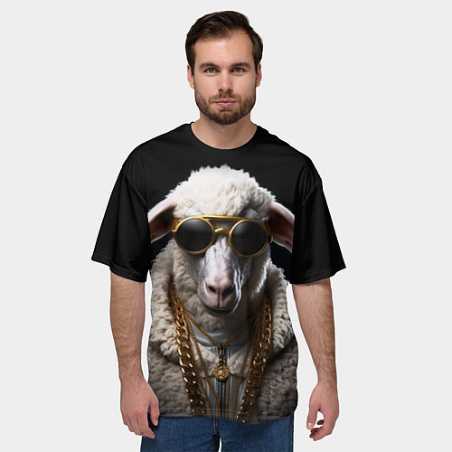 Мужская футболка оверсайз Богатый баран в цепях / 3D-принт – фото 3
