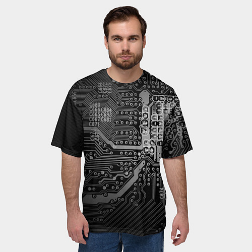 Мужская футболка оверсайз Микросхема плата / 3D-принт – фото 3