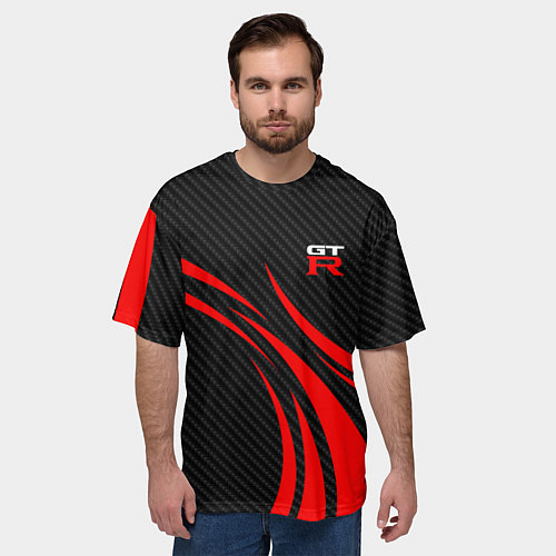 Мужская футболка оверсайз GTR Nissan - Carbon and red / 3D-принт – фото 3