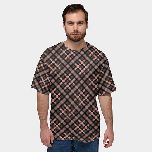 Мужская футболка оверсайз Крупная клетка тёмно-персиковый / 3D-принт – фото 3