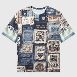 Футболка оверсайз мужская Пэчворк джинсы из Лондона, цвет: 3D-принт