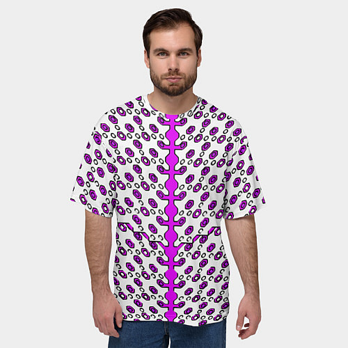 Мужская футболка оверсайз Розовые киберпанк ячейки на белом фоне / 3D-принт – фото 3