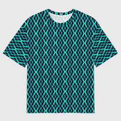 Мужская футболка оверсайз Сине-зелёный волнистый