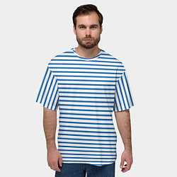 Футболка оверсайз мужская Белый в сине-голубую полоску, цвет: 3D-принт — фото 2