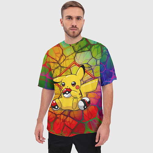 Мужская футболка оверсайз Pikachu pokeballs / 3D-принт – фото 3
