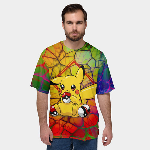 Мужская футболка оверсайз Pikachu pokeballs / 3D-принт – фото 3