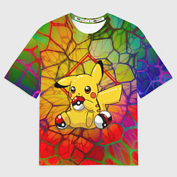Футболка оверсайз мужская Pikachu pokeballs, цвет: 3D-принт