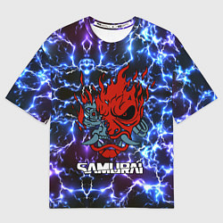 Футболка оверсайз мужская Cyberpunk 2077 mask samurai, цвет: 3D-принт