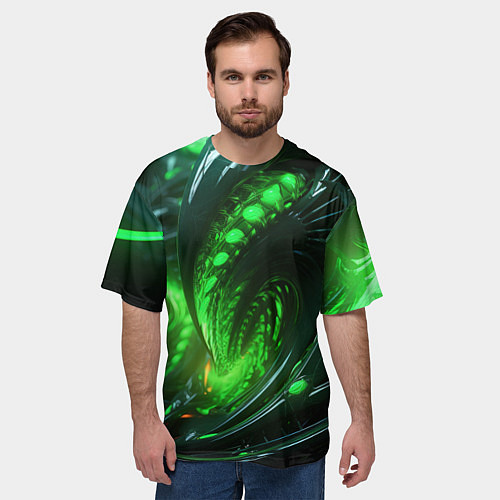 Мужская футболка оверсайз Кислотная зеленая яркая неоновая абстракция / 3D-принт – фото 3