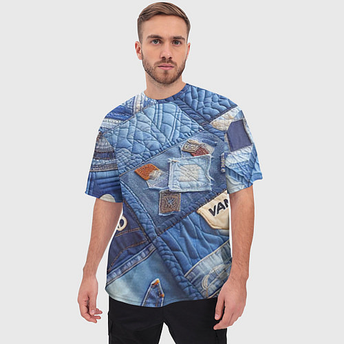 Мужская футболка оверсайз Vanguard jeans patchwork - ai art / 3D-принт – фото 3