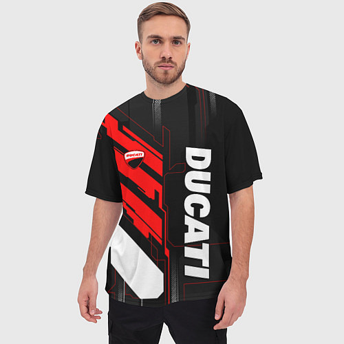 Мужская футболка оверсайз Ducati - красный технологический / 3D-принт – фото 3