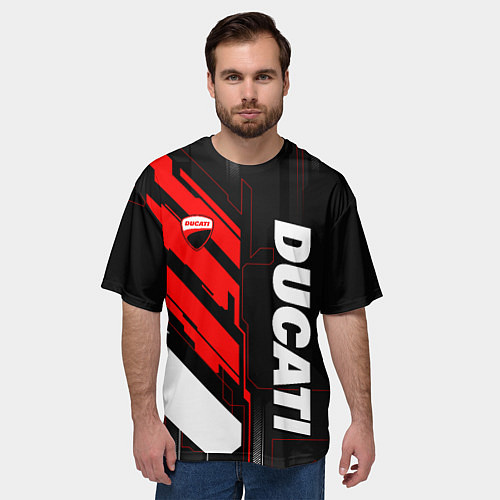 Мужская футболка оверсайз Ducati - красный технологический / 3D-принт – фото 3