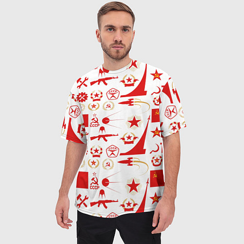 Мужская футболка оверсайз СССР знак качества красный / 3D-принт – фото 3