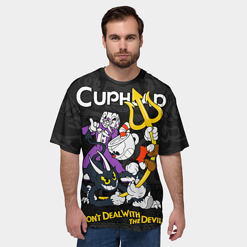 Мужская футболка оверсайз Cuphead devil trident / 3D-принт – фото 3