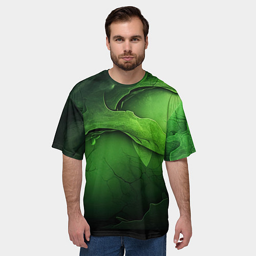 Мужская футболка оверсайз Зеленая яркая абстрактная текстура / 3D-принт – фото 3