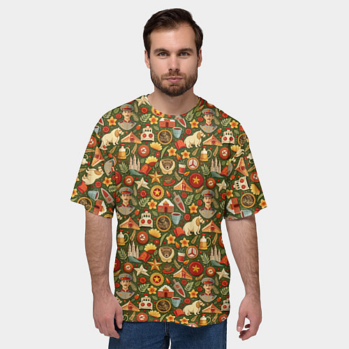 Мужская футболка оверсайз Солдат и символика СССР / 3D-принт – фото 3