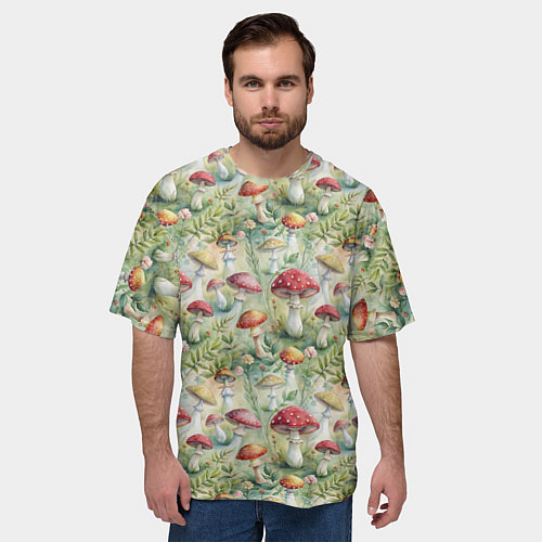 Мужская футболка оверсайз Дикие грибы лесные мухоморы / 3D-принт – фото 3