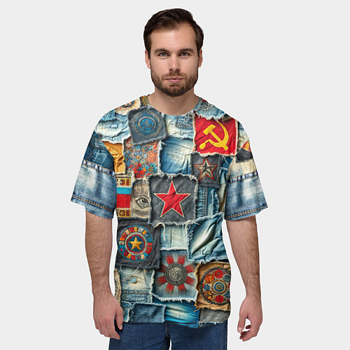 Мужская футболка оверсайз Ретро пэчворк СССР / 3D-принт – фото 3