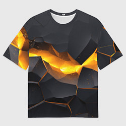 Футболка оверсайз мужская Разлом черных плит и оранжевая лава, цвет: 3D-принт