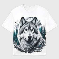 Футболка оверсайз мужская Волк и природа, цвет: 3D-принт