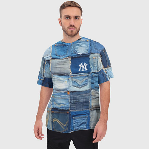 Мужская футболка оверсайз Patchwork - New York yankees baseball team / 3D-принт – фото 3