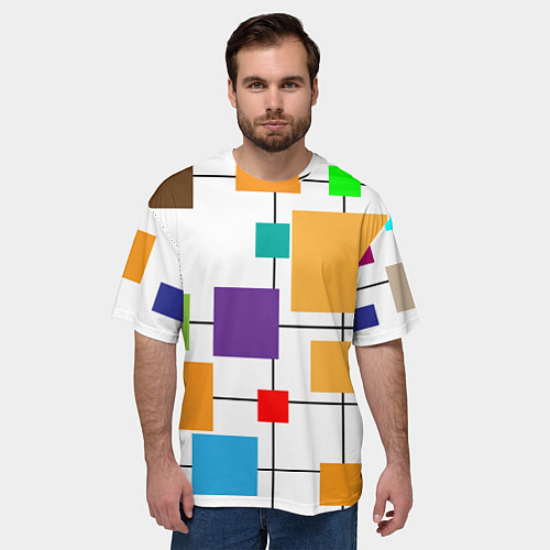 Мужская футболка оверсайз Разноцветные квадраты паттерны / 3D-принт – фото 3