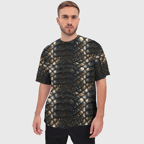 Мужская футболка оверсайз Блестящая металлическая броня / 3D-принт – фото 3