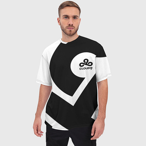 Мужская футболка оверсайз Cloud9 - black and white / 3D-принт – фото 3