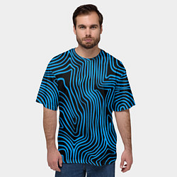 Футболка оверсайз мужская Синие линии узор, цвет: 3D-принт — фото 2