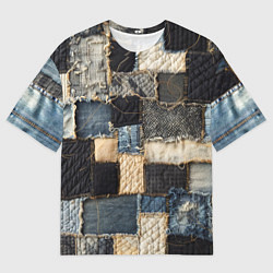 Мужская футболка оверсайз Заплатки пэчворк на джинсе