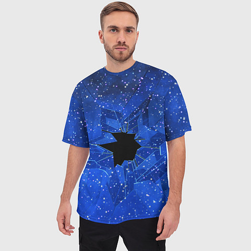 Мужская футболка оверсайз Расколотое стекло - звездное небо / 3D-принт – фото 3