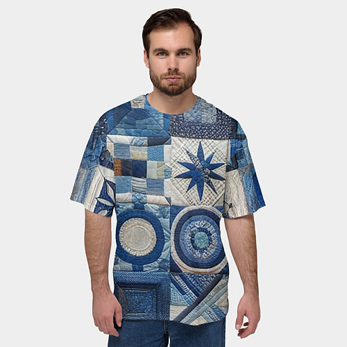 Мужская футболка оверсайз Denim patchwork - ai art / 3D-принт – фото 3