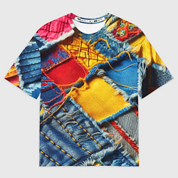 Мужская футболка оверсайз Colorful denim patchwork - ai art