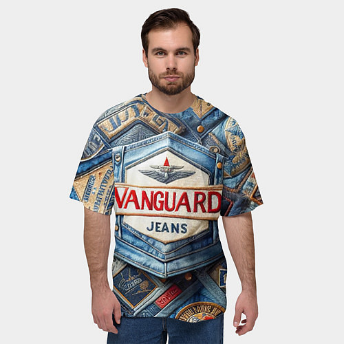 Мужская футболка оверсайз Vanguard denim patchwork - ai art / 3D-принт – фото 3