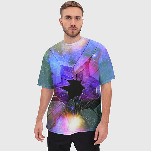 Мужская футболка оверсайз Расколотое стекло - космическая туманность / 3D-принт – фото 3