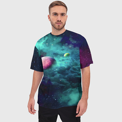 Мужская футболка оверсайз Green outer space / 3D-принт – фото 3