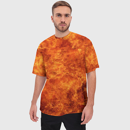 Мужская футболка оверсайз Пламя 8бит текстура / 3D-принт – фото 3