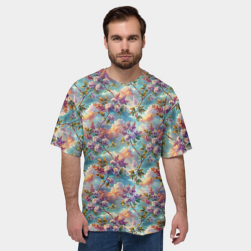 Мужская футболка оверсайз Объемная сирень паттерн / 3D-принт – фото 3