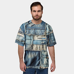 Футболка оверсайз мужская Patchwork denim - vogue, цвет: 3D-принт — фото 2
