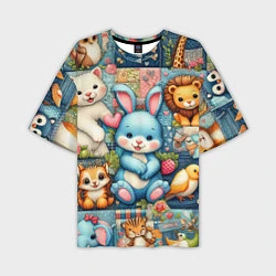 Футболка оверсайз мужская Funny hare and his friends - patchwork, цвет: 3D-принт